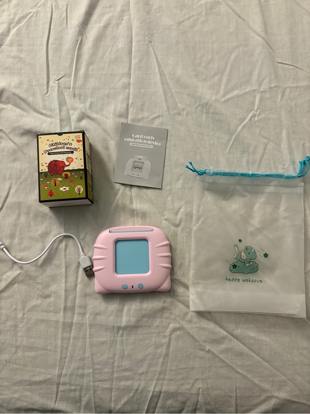 Cute Pink Kids Handheld Learning Console with Blue Screen